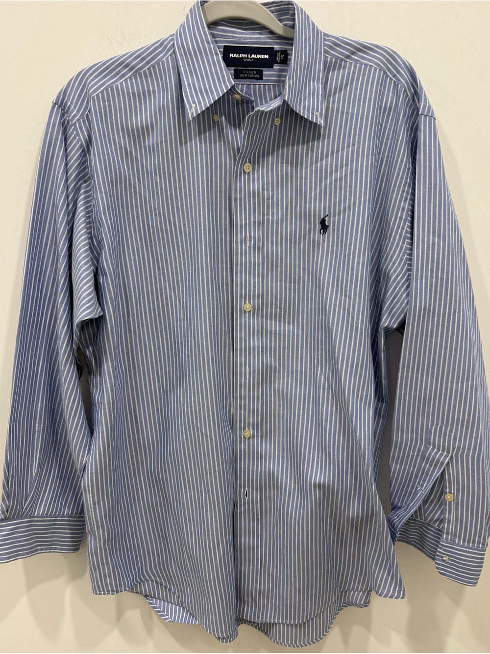 Ralph Lauren Men Golf Tilden Blue White Striped Cotton Button-Down Size Small